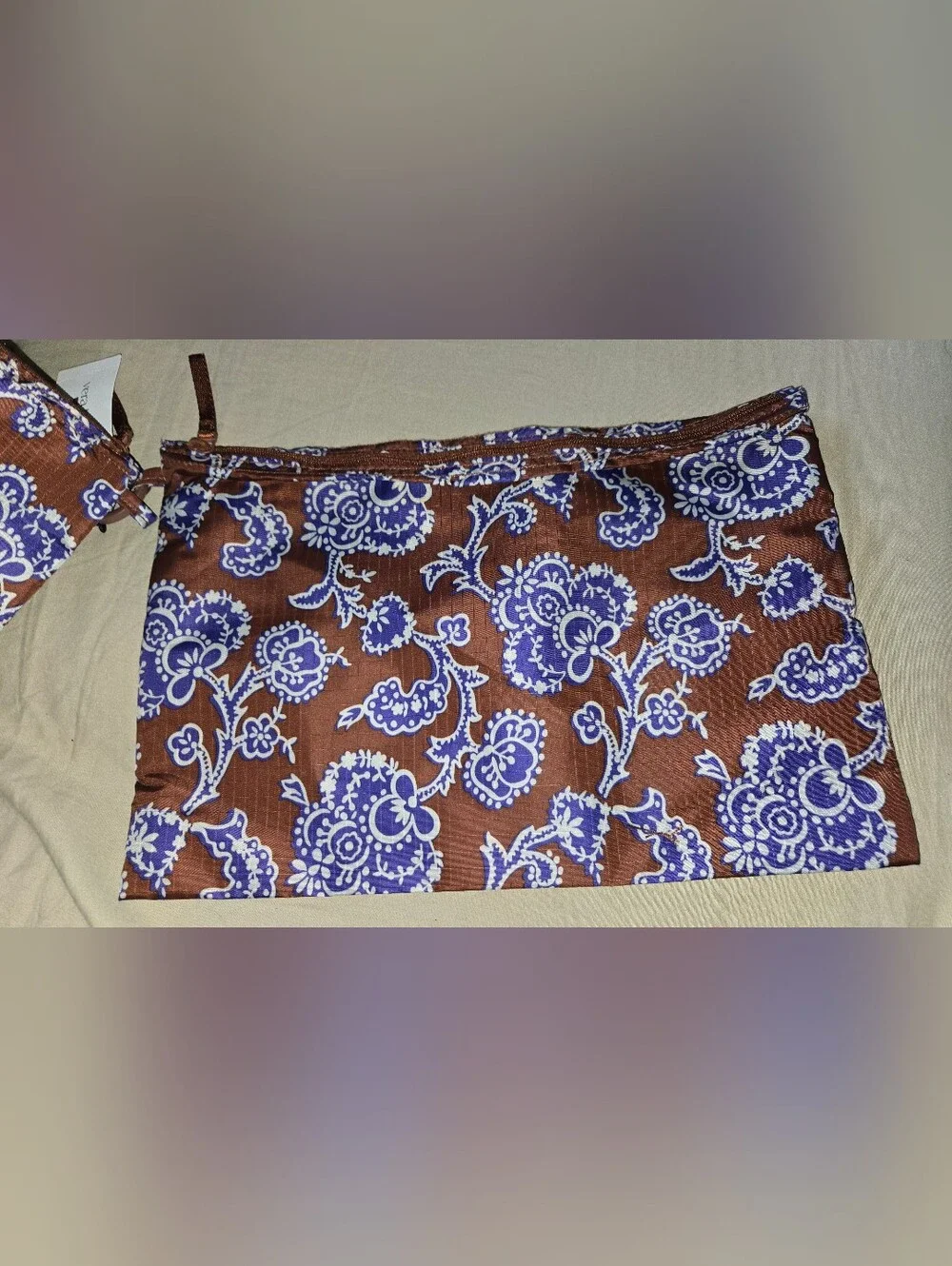 Vera Bradley Brown & Blue Floral 3-Piece Pouch Set